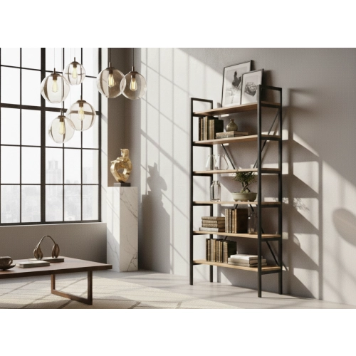 REGAŁ NA KSIĄŻKI METALOWY DREWNO LITE DĄB JESION OLCHA RNK-11